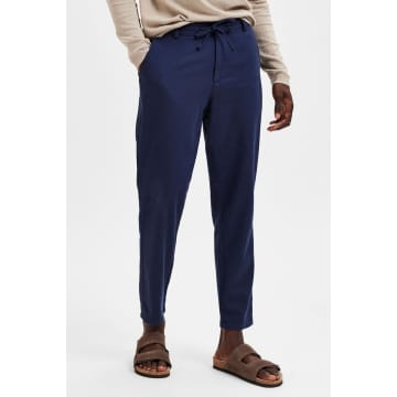 Selected Homme Dark Sapphire Brody Linen Trousers In Blue