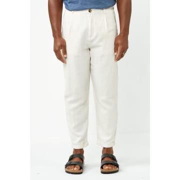 Selected Homme Oatmeal Crop Ron Sun Pleat Pants In White