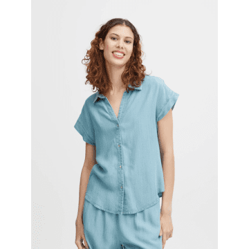 B.young Lana Short Sleeve Denim Shirt In Blue
