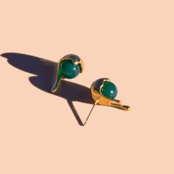 Shop Edit & Oak Green Onyx Drip Ball Stud Earrings – 18k Gold Plated