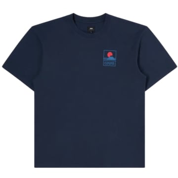 Shop Edwin Sunset On Mt Fuji T-shirt Navy Blazer Garment Washed In Blue