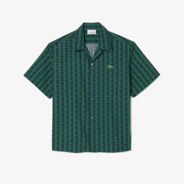 Lacoste Short Sleeve Shirt With Monogram Print In Neutral