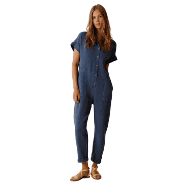 Shop Indi And Cold Rustic Jacquard Jumpsuit In Indigo