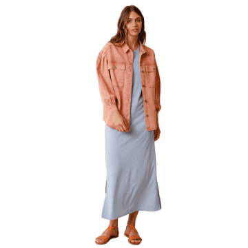 Shop Indi And Cold Denim Overshirt In Peach In Blue
