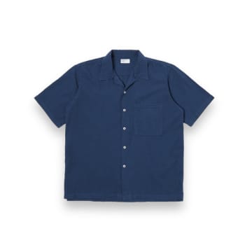 Shop Universal Works Camp Ii Shirt Onda Cotton 30669 Navy In Blue