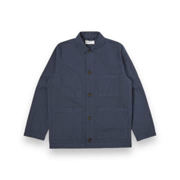 Shop Universal Works Coverall Jacket Nearly Pinstripe 30707 Navy In Blue