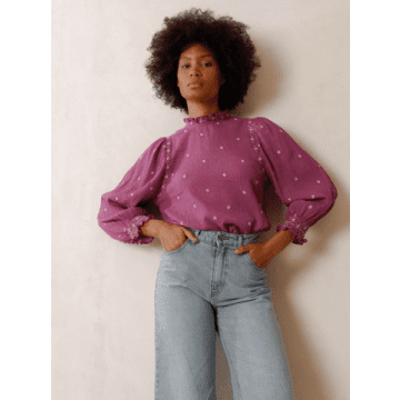 Shop Indi And Cold Crepe Gauze Blouse In Purple