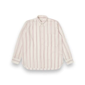 Shop Universal Works Square Pocket Shirt Hendrix Curry Stripe 30664 Ecru Lilac