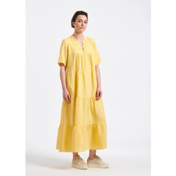 Humility Tierred Linen Dress In Yellow
