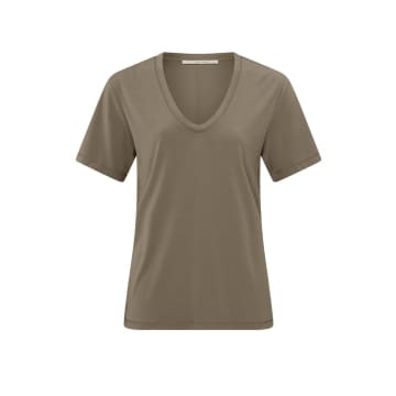 Shop Yaya T-shirt With Rounded V-neck And Short Sleeves | Shitake Brown