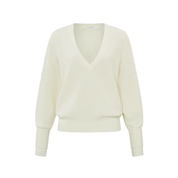 Shop Yaya Sweater With V-neckline And Sleeve Detail | Ivory White