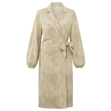 Shop Yaya Wrap Dress With Long Balloon Sleeves | Summer Sand Dessin In Neutrals