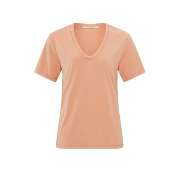 Shop Yaya T-shirt With Rounded V-neck And Short Sleeves | Dusty Coral Orange In Pink