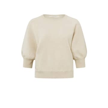 Shop Yaya Sweater With Round Neck And Raglan Sleeves| Summer Sand Melange In Neutrals