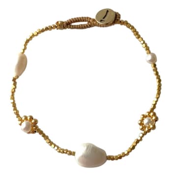Shop Tuskcollection Ibu Peggy Flower Gold And Pearl Bracelet