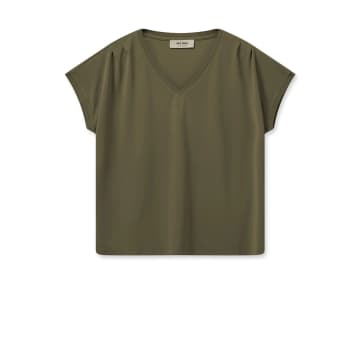 Shop Mos Mosh Tekis V Neck Tee In Burnt Olive In Green