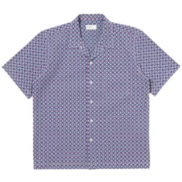 Shop Universal Works Road Shirt In Navy Tile 1 Cotton In Blue