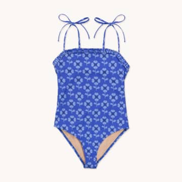 The Tiny Big Sister Ultramarine Cross Stitch Flowers Swimsuit In Blue