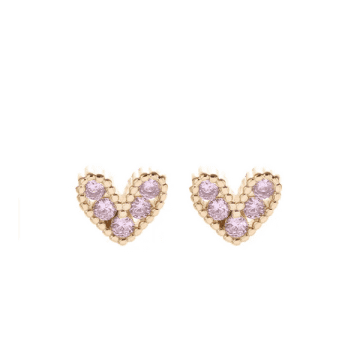 The Forest & Co. Gold Jewel Inlay Heart Stud Earrings In Pink