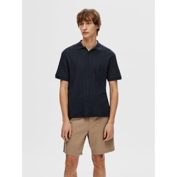 Selected Homme Jaden Jacquard Ss Polo In Blue