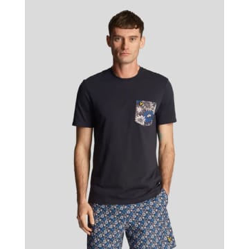 Shop Lyle & Scott Ts2037v Floral Print Pocket T Shirt In Dark Navy In Blue