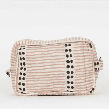 Afroart Toiletry Bag Dotline, In Pink / Brown / Off White, Made In Cotton 23cm