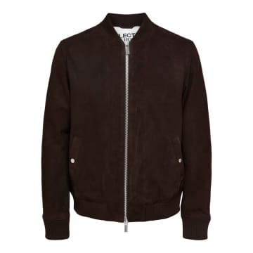 Selected Homme Archive Bomber Suede Jacket In Brown