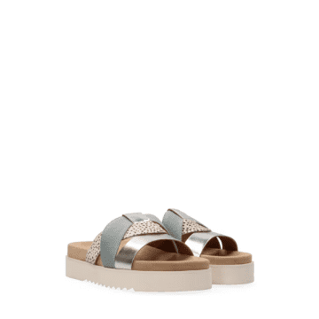 Shop Maruti Bari Leather Sandals In Pixel Off White/blue & Silver