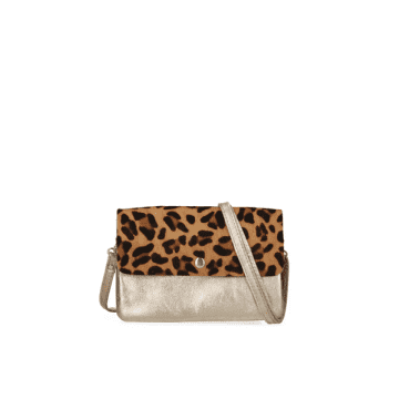 Shop Maruti Leather Party Bag In Metallic Gold Leopard
