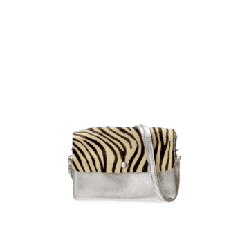 Shop Maruti Leather Party Bag In Metallic Silver Zebra