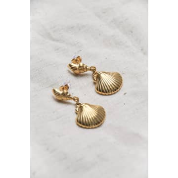 Shop Bon Bon Fistral Gold Shell Statement Earrings