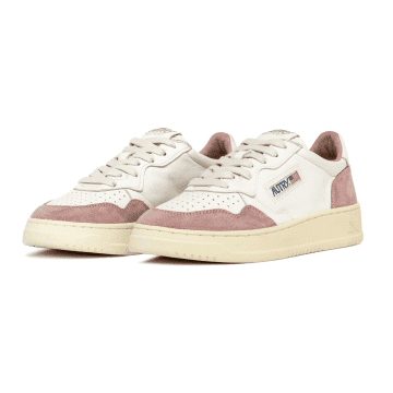 Shop Autry Medalist Low Leather Sneaker White, Goatskin & Pink Suede