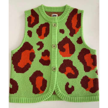 Slow Love Leopard Print Gilet Green Mix By In Animal Print