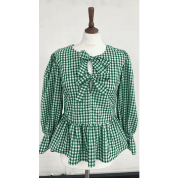 The Well Worn Bethany Tie Front Blouse In Green Gingham By