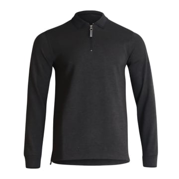 Shop Mercery Legra Zip Neck Lux L/s Jersey Polo In Charcoal