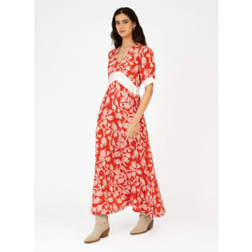 Shop Ange Flared Midi Dress Ozyra In Red