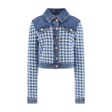 Shop Guess Tweed Crop Denim Jacket | Pan Wash In Blue