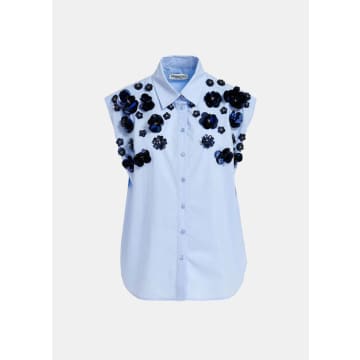 Shop Essentiel Antwerp Fight Sleeveless Cotton Shirt In Blue