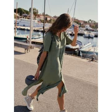 Shop Indi And Cold Linen Shirt Dress In Basil