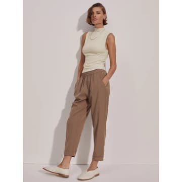 Shop Varley Taupe Stone Oakland Taper Trousers