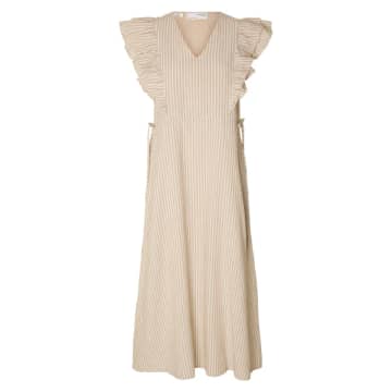 Selected Femme Hillie Striped Linen Dress In White