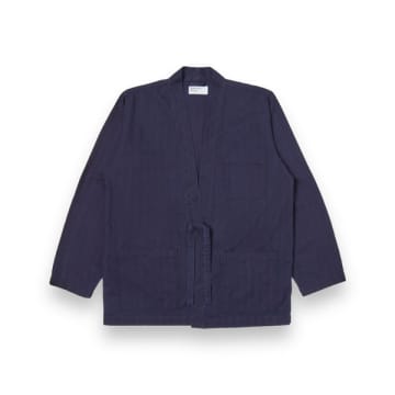 Shop Universal Works Tie Front Jacket Herringbone Denim 30684 Indigo In Blue