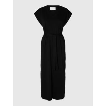 Shop Selected Femme Essential V Neck Ankle Dress In Black