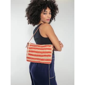 Shop Nooki Design Bella Crochet Stripe Bag In Coral In Pink