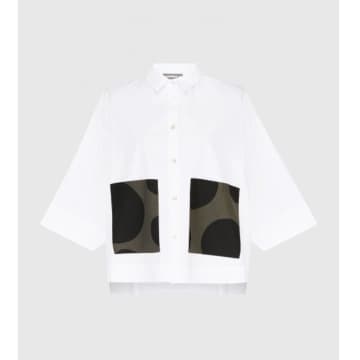 Shop Alembika Cream Shirt With Black And Khaki Spot Pocket In Neutrals