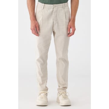 Transit Double-faced Striped Cotton/linen Trousers Stone In Neutral