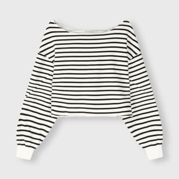 10days Cropped Boat Neck Sweater Stripes In Black