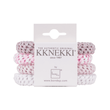 Bon Dep Set Of 4 Pale Pink & White Kknekki Hair Ties In Multi
