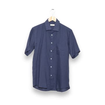 Shop Carpasus Shirt Linen Short Lido Navy In Blue
