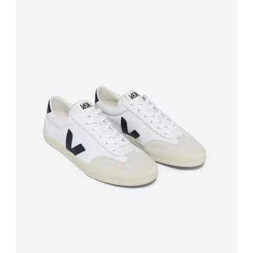 Shop Veja White And Black Canvas Volley Shoes Unisex